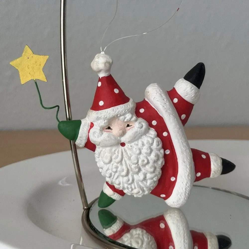 Vtg Y2k Santa Claus Star Shaped Christmas Ornament‎ Polkadot Whimsy Art